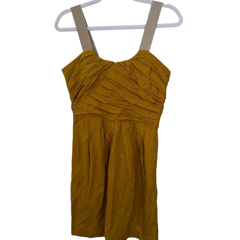 NEW J. Crew Women's Sun Dress Mustard‎ Yellow Cotton Pleated Sleeveless SZ 4 NWT